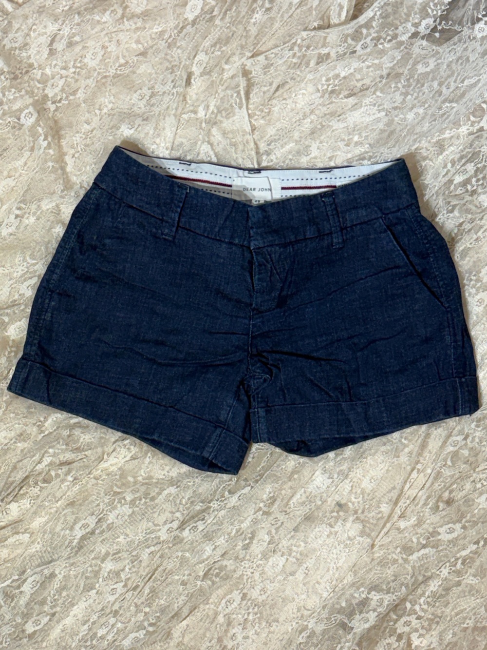 Dear John Dark Blue Denim Cuffed Jean Shorts